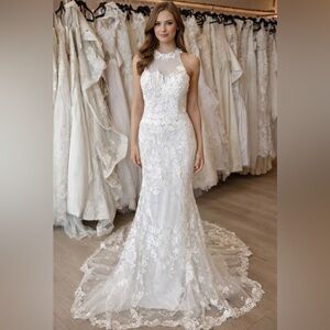 Calle Blanche designer halter top Elegant White Lace Wedding Dress